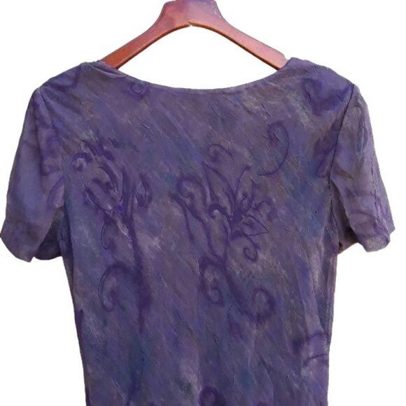 Vtg 80's Michael Blair Dress Short Sleeve Maxi Crinkle Tie-dye Plum Scroll Sz 14 - Picture 7 of 8